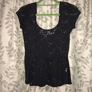 Black sheer lace peplum top